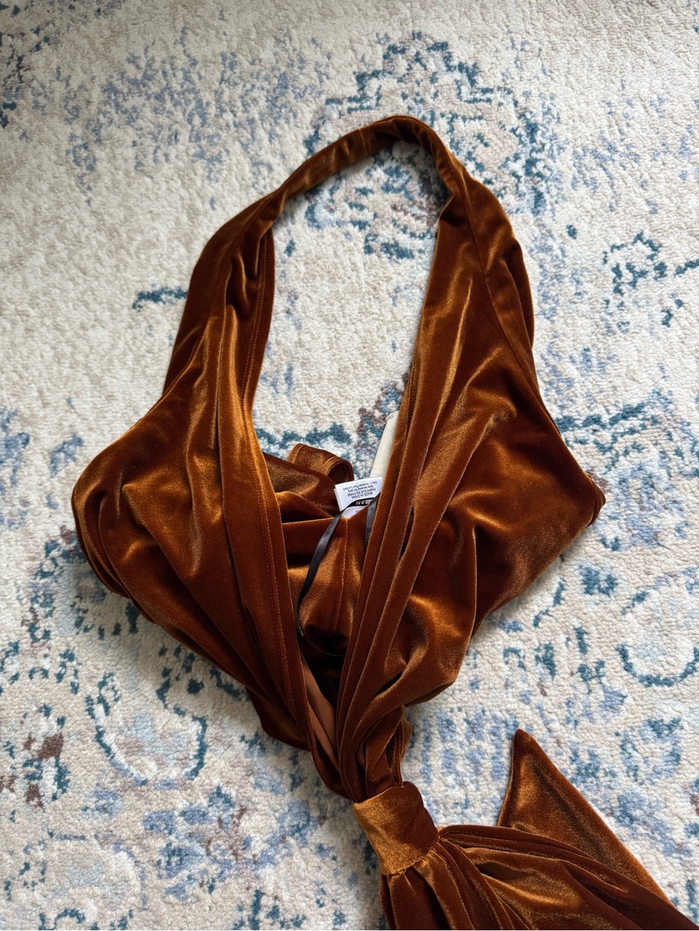 NWT SER.O.YA Vika Velvet Bodysuit Sleeveless Halterneck Brown Orange Marigold XS - Picture 8 of 8